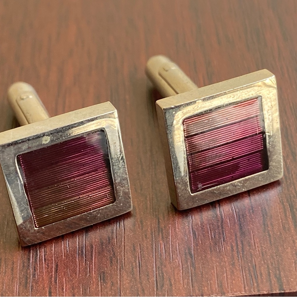Satya Paul Burgundy Stripe cuff links - Picture 2 of 4